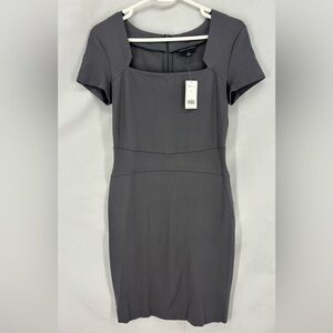 Nwt Banana Republic Gray Sheath Dress Size 6 Short Sleeve Square Neck Work
